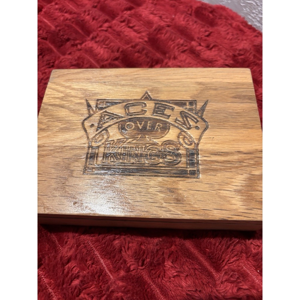 Aces Over Kings World Championship Poker Tour Wooden Box Red Blue Cards 10x5